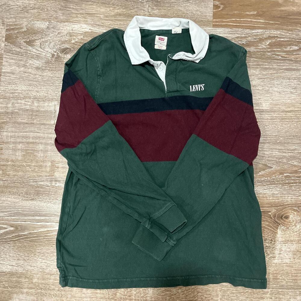 Vintage Levi's rugby green burgundy long sleeve shirt striped